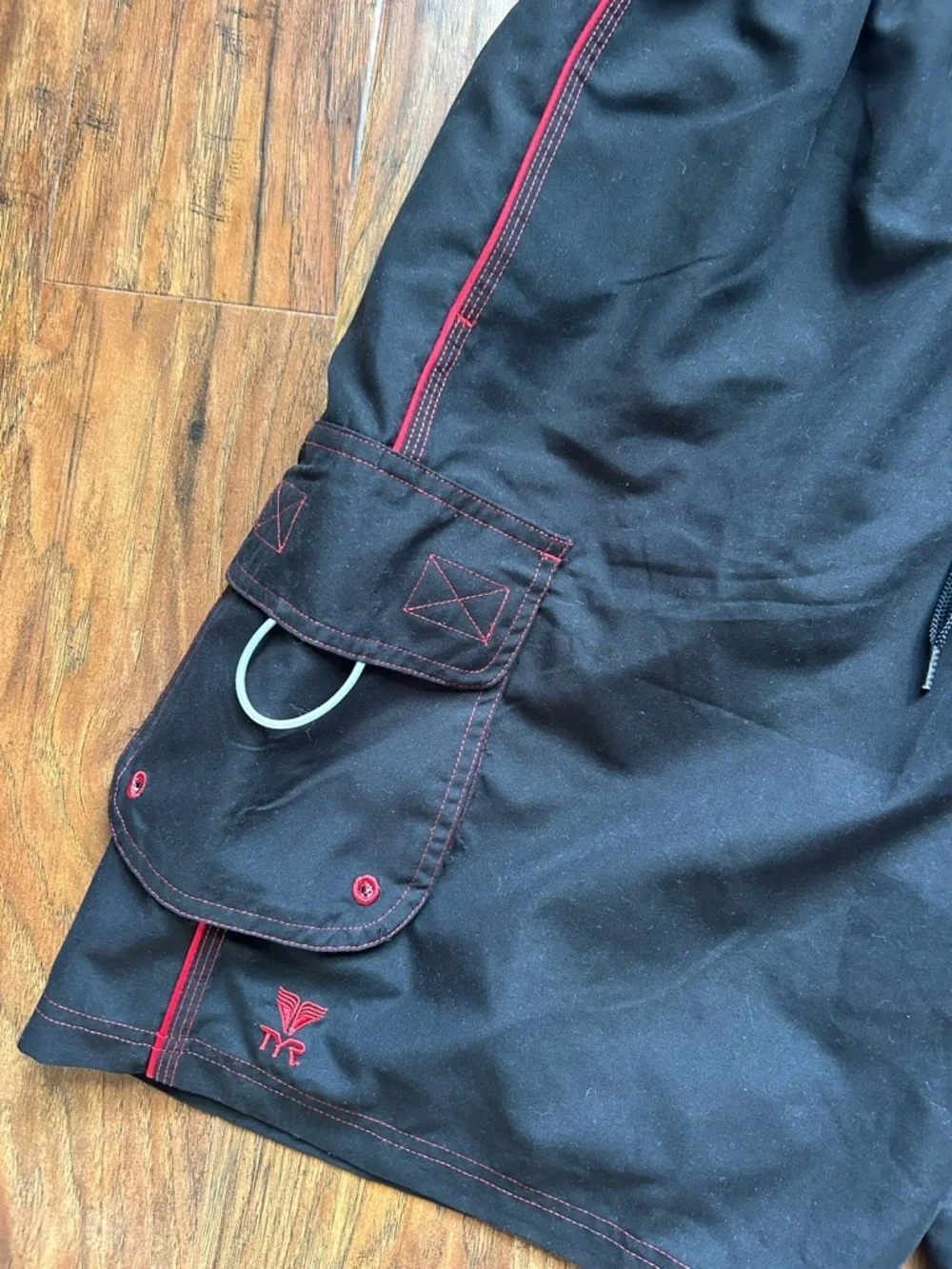 TYR Black Swim Shorts with Red Stitching